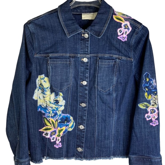 Chico’s Gorgeous Embroidery & Appliqué Lightweight’ Denim Jacket Size 3P = 16P - Picture 1 of 9